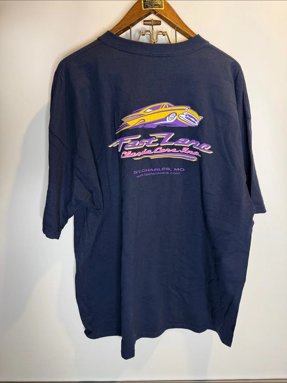 Fast Lane Classic Cars, St. Charles MI Navy Crewneck T-Shirt Size:XXL